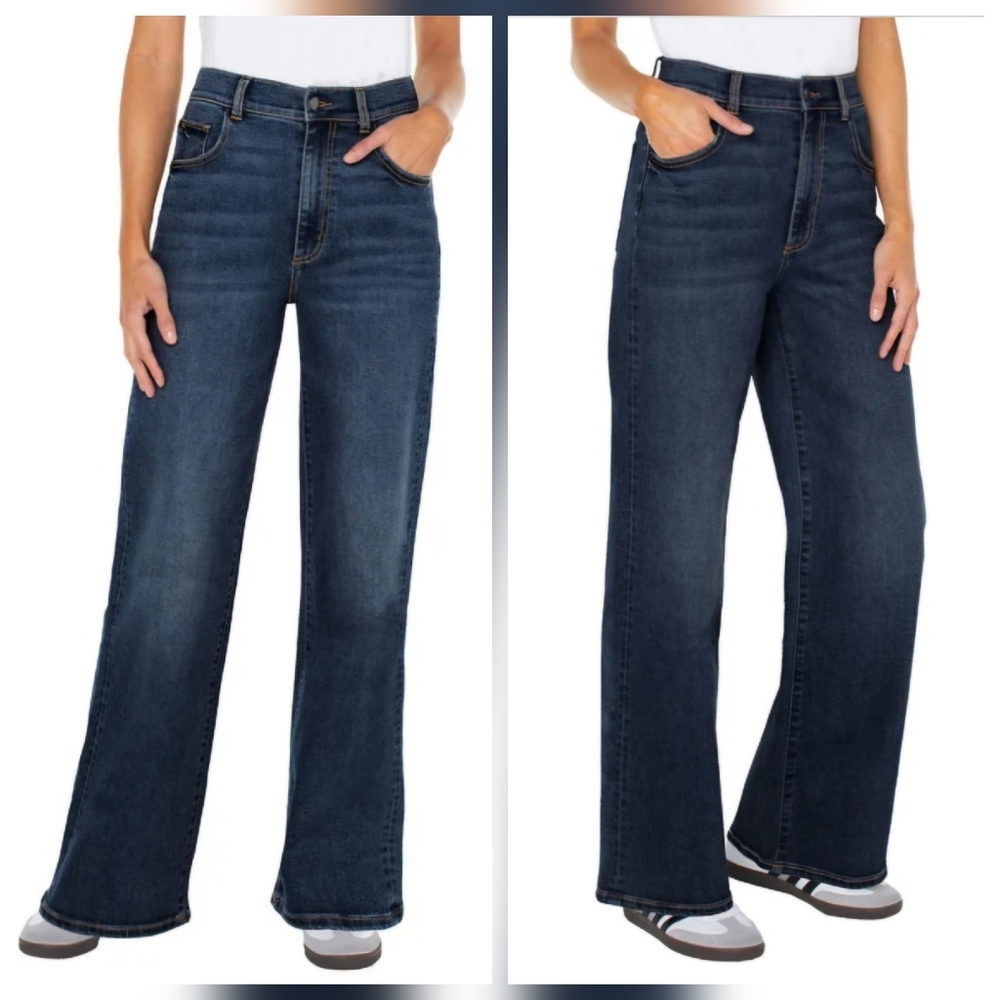 NEW! Well Worn Dark Blue Wide Leg High Rise Jeans Size 10